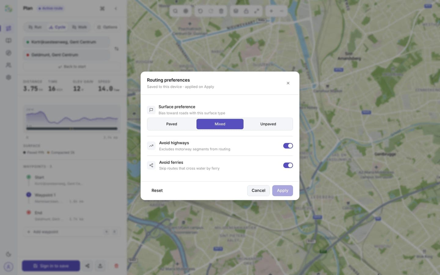 Der Dialog mit den Routing-Voreinstellungen