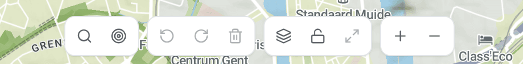 The map toolbar with search, undo/redo, style, lock, and zoom controls